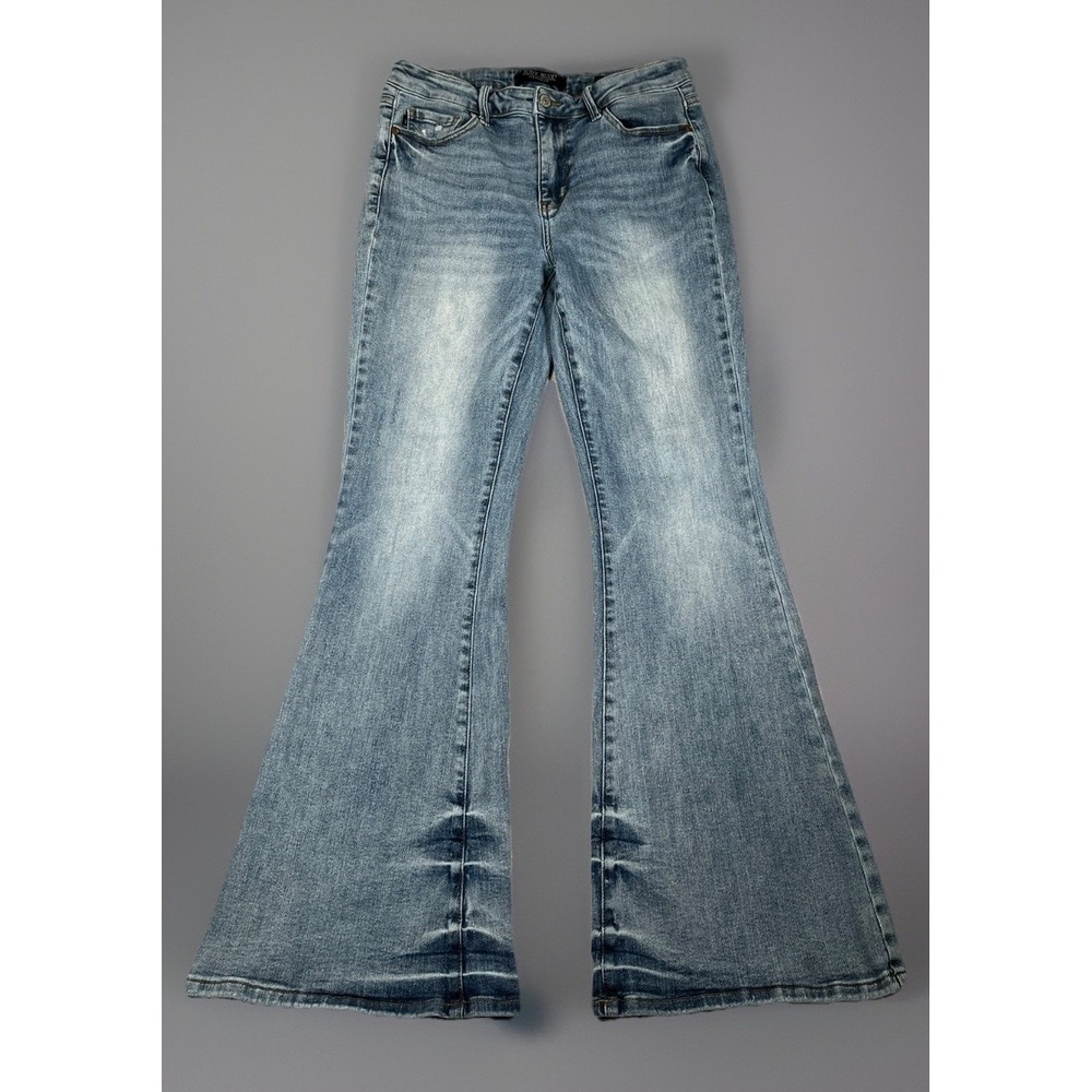 Judy Blue Flare Jeans Women 9/29 High Rise Whiskered Distressed Denim